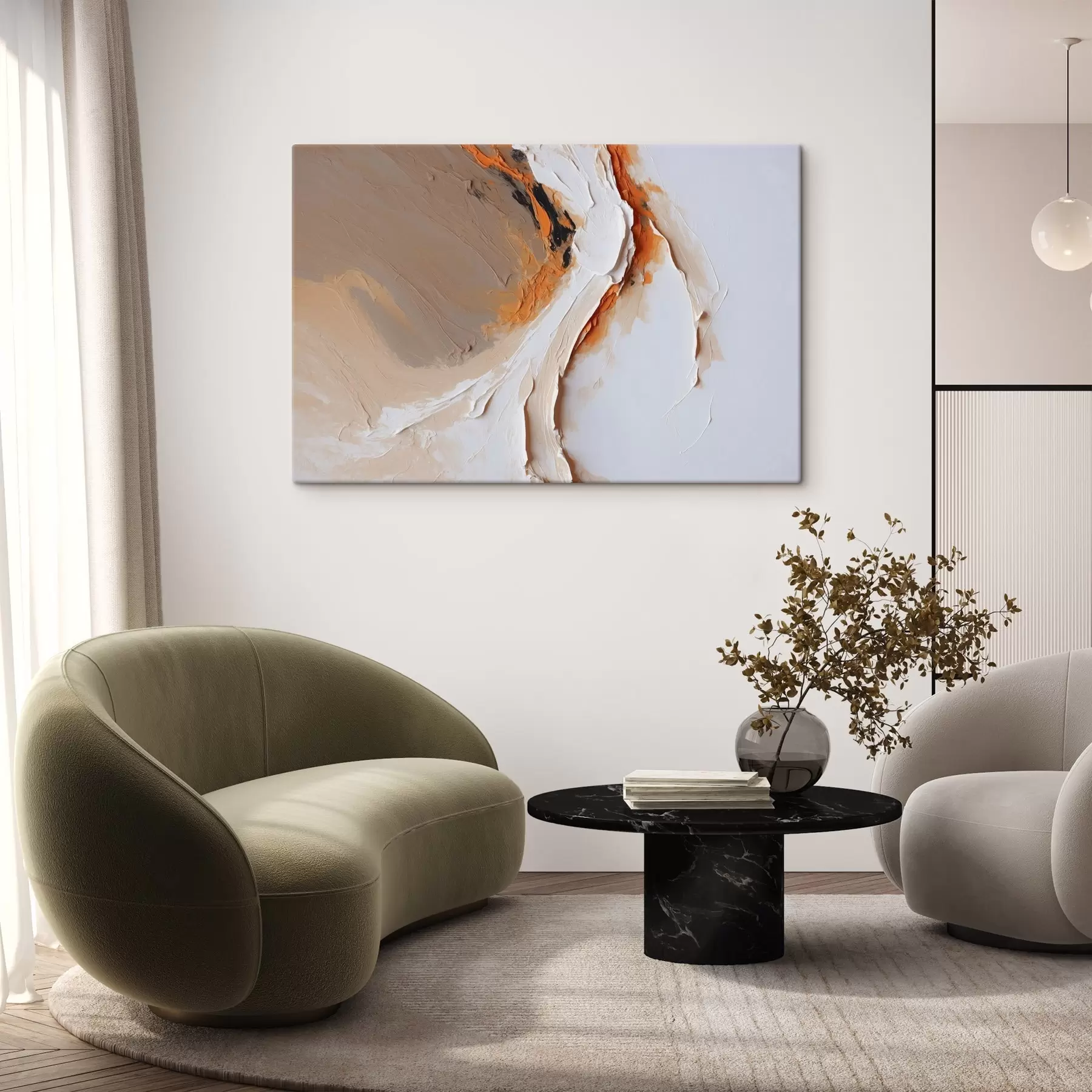 Tablouri Pastel moale cu accent portocaliu și tușe netede s44874