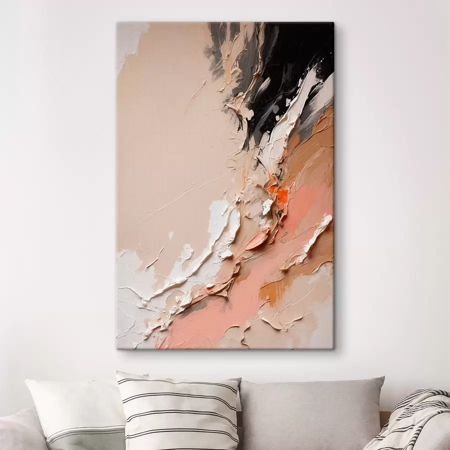 Tablouri Abstracție bej și negru cu accente de roz și alb s44875
