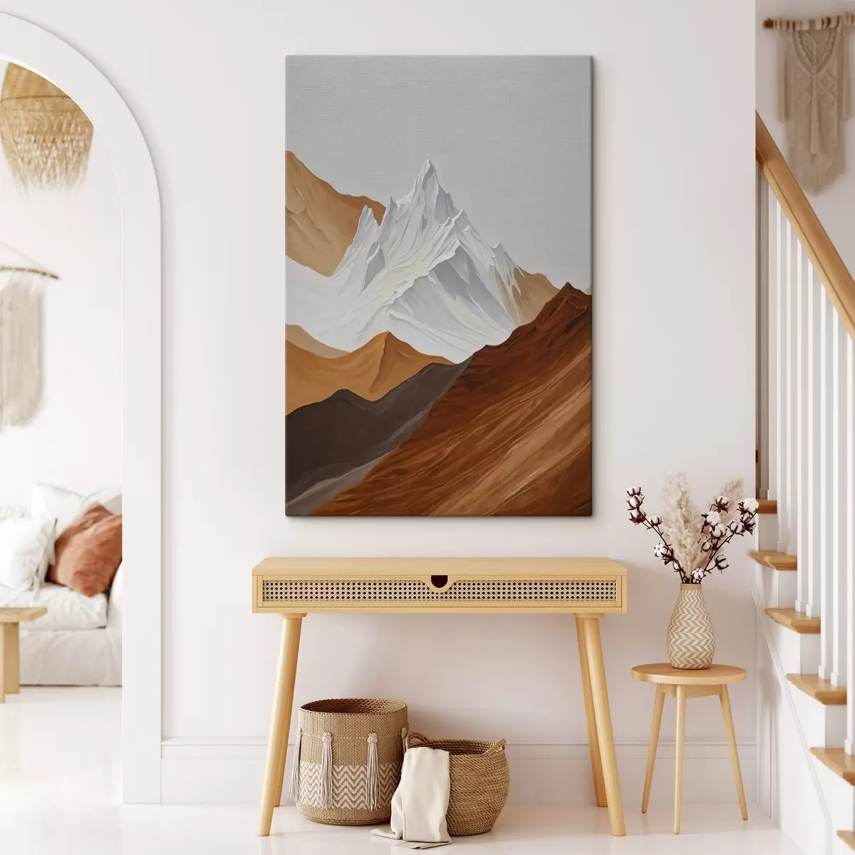 Tablouri Geometric peisaj montan în tonuri de maro și și alb s44896