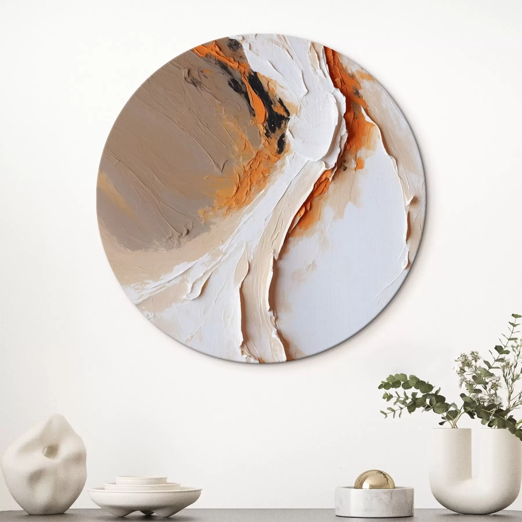 Tablouri Pastel moale cu accent portocaliu și tușe netede r44874