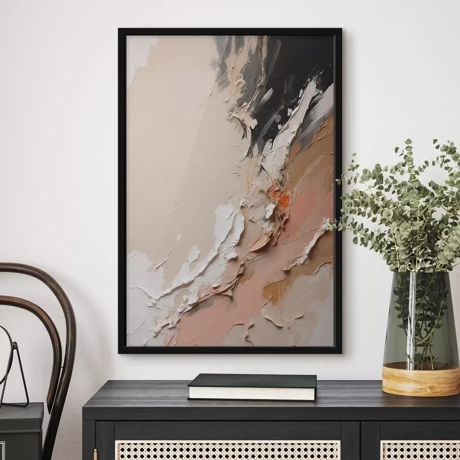 fototapet Abstracție bej și negru cu accente de roz și alb f44875