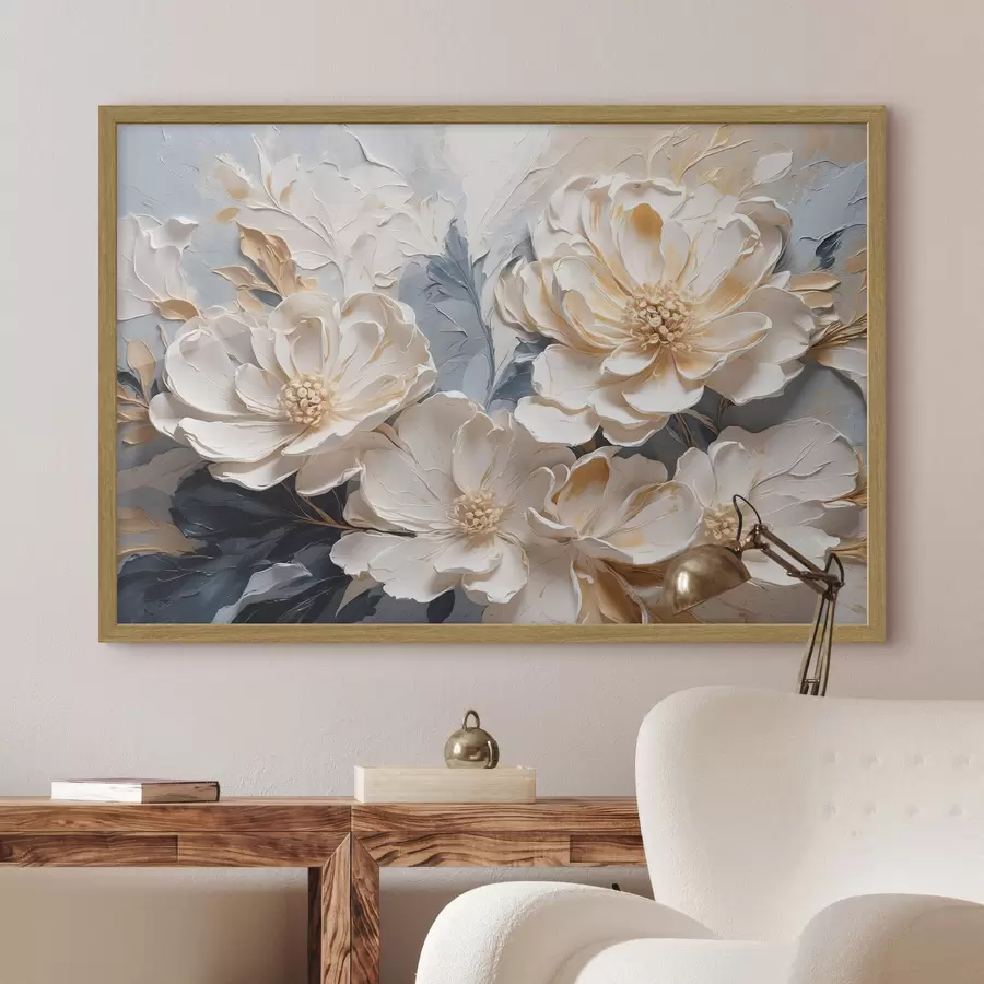 fototapet Volumetric cremă bujori pe un fundal albastru deschis f44880
