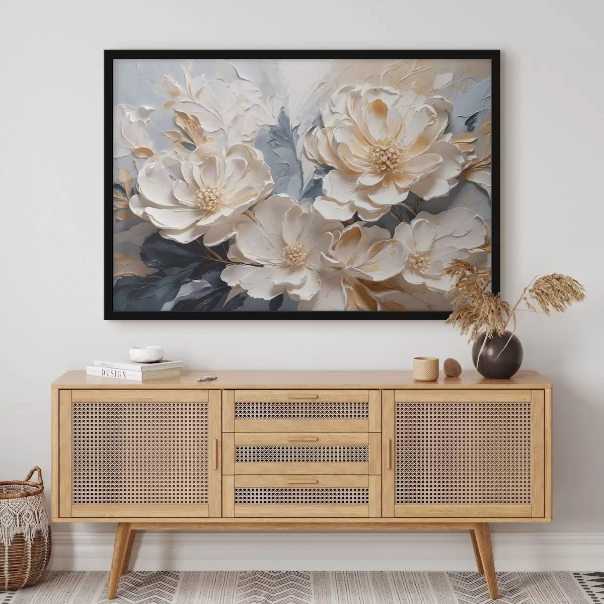 Poster Volumetric cremă bujori pe un fundal albastru deschis f44880