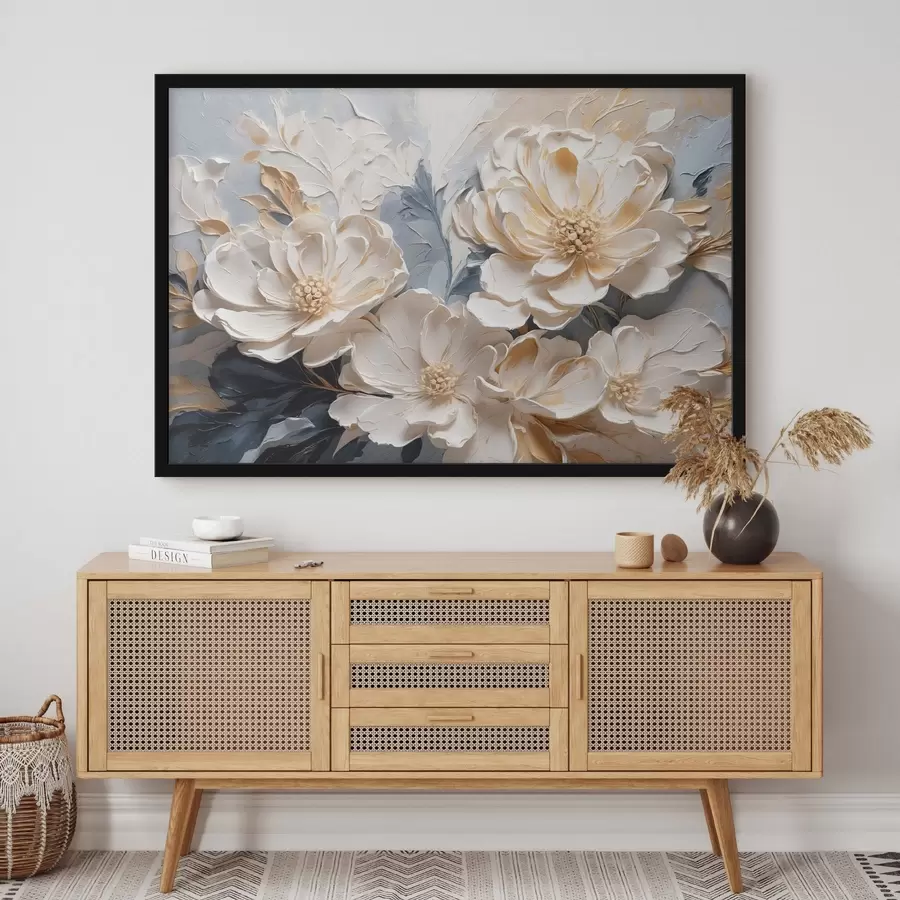 fototapet Volumetric cremă bujori pe un fundal albastru deschis f44880