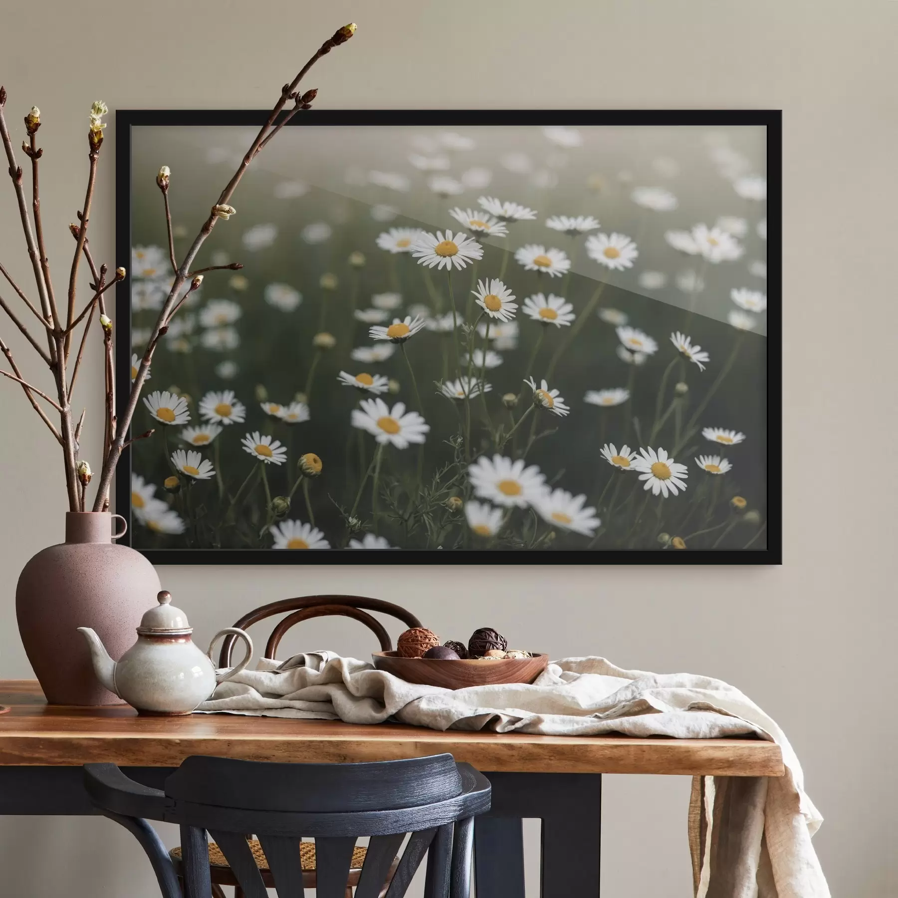 fototapet Câmp de margarete cu fundal verde defocalizat f44898