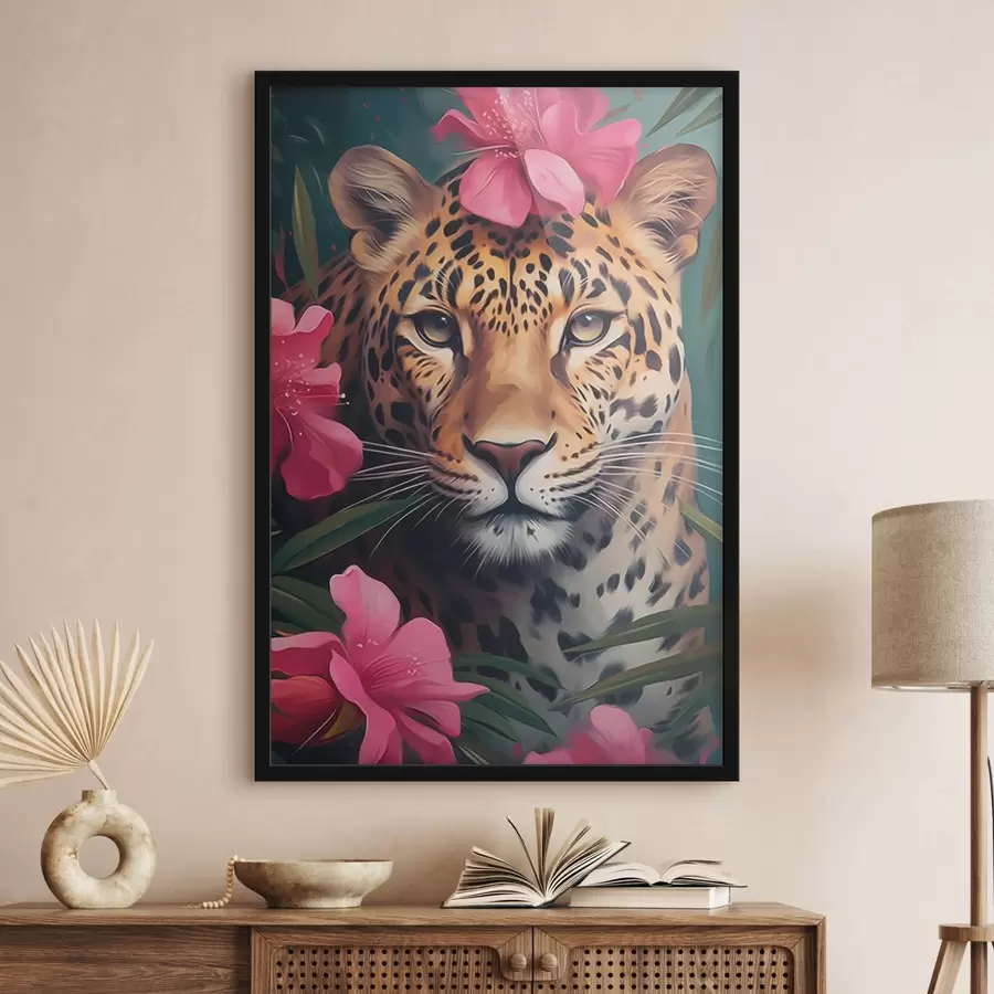 fototapet Leopard printre flori tropicale f44918