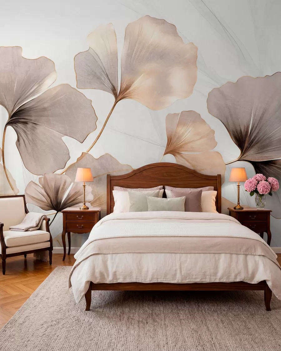 fototapet Ginkgo în tonuri de nisip w09215