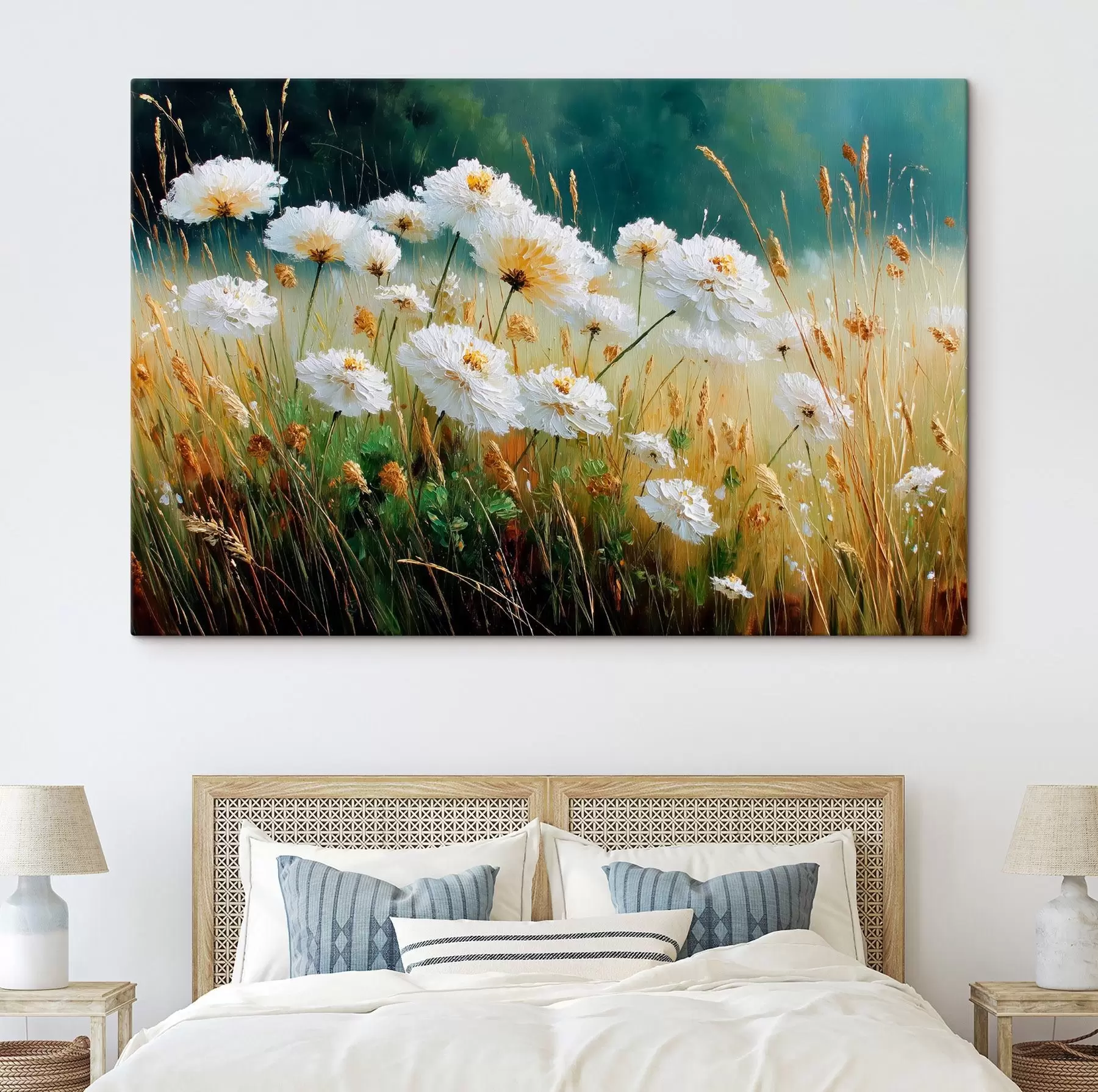 Tablouri Flori albe într-o pajiște în stil ulei s44842