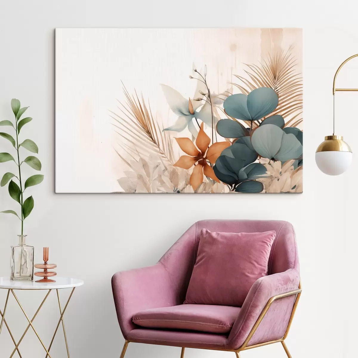 Tablouri Frunze decorative și flori în stil acuarelă s44843