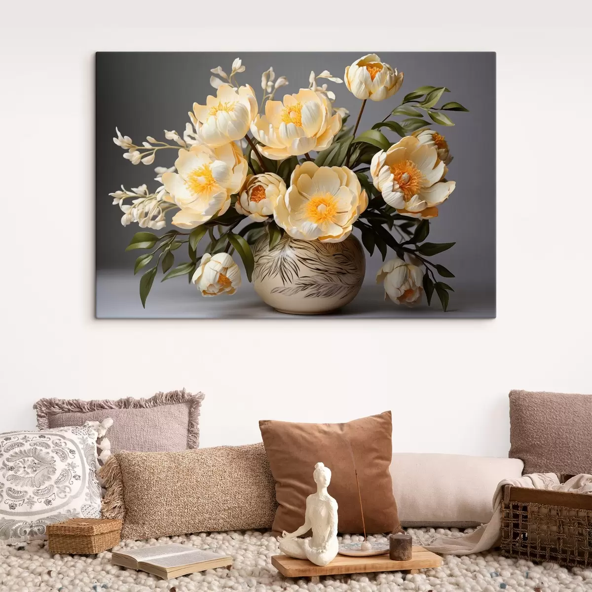 Tablouri Flori delicate cu centre galbene într-o vază cu model s44847