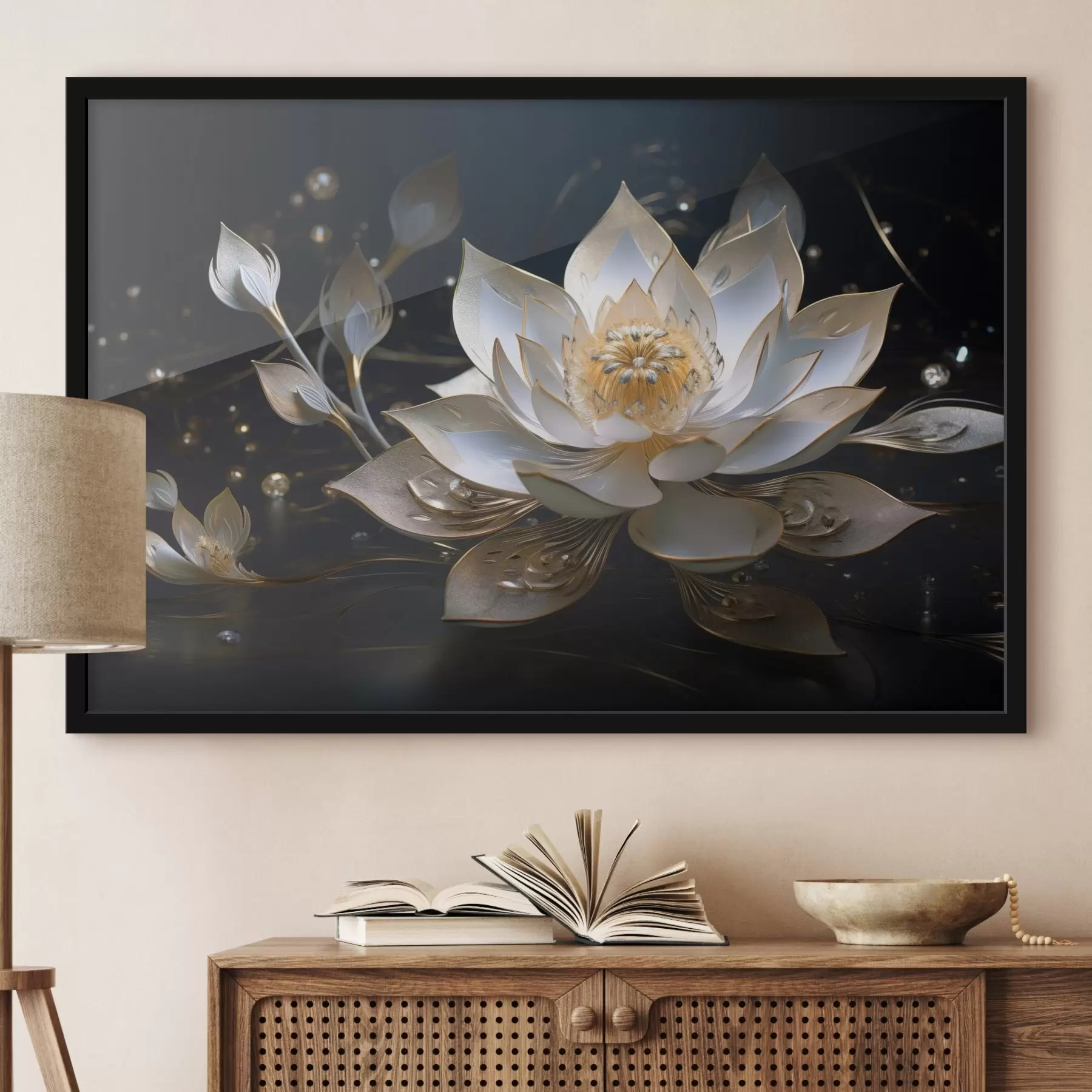 fototapet Lotus cu modele elegante pe un fundal întunecat f44841