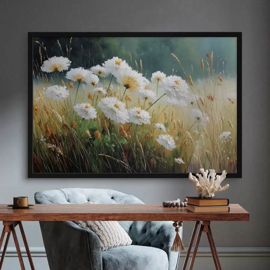 fototapet Flori albe într-o pajiște în stil ulei f44842