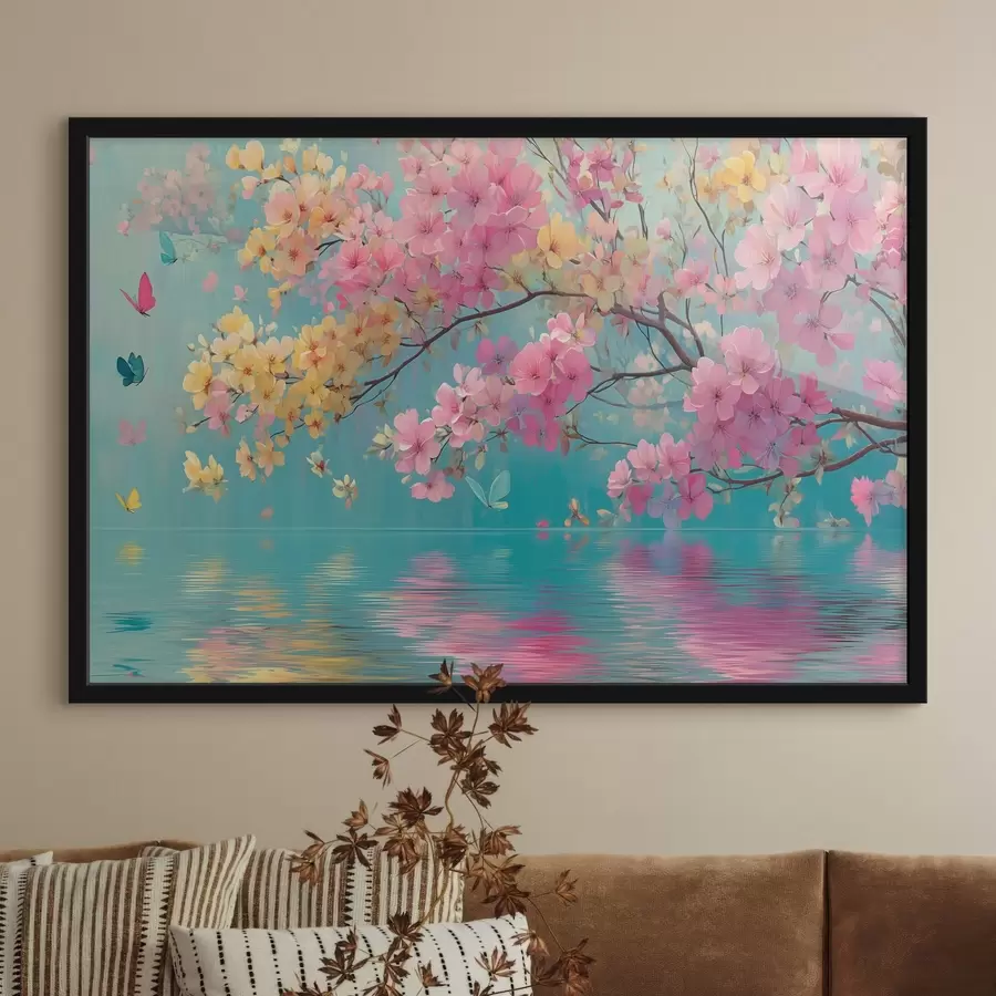 fototapet Creangă înflorită deasupra apei în stil acuarelă f44844