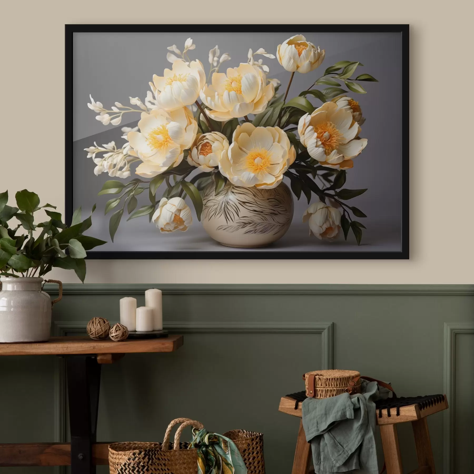 Tablouri Flori delicate cu centre galbene într-o vază cu model f44847