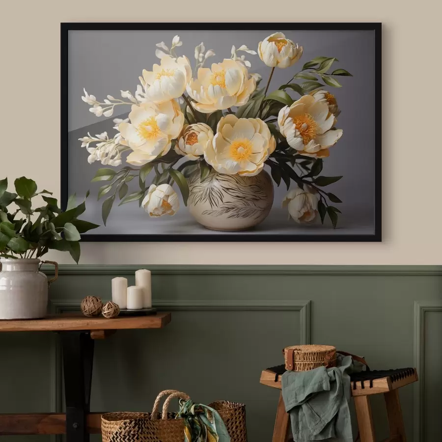 fototapet Flori delicate cu centre galbene într-o vază cu model f44847