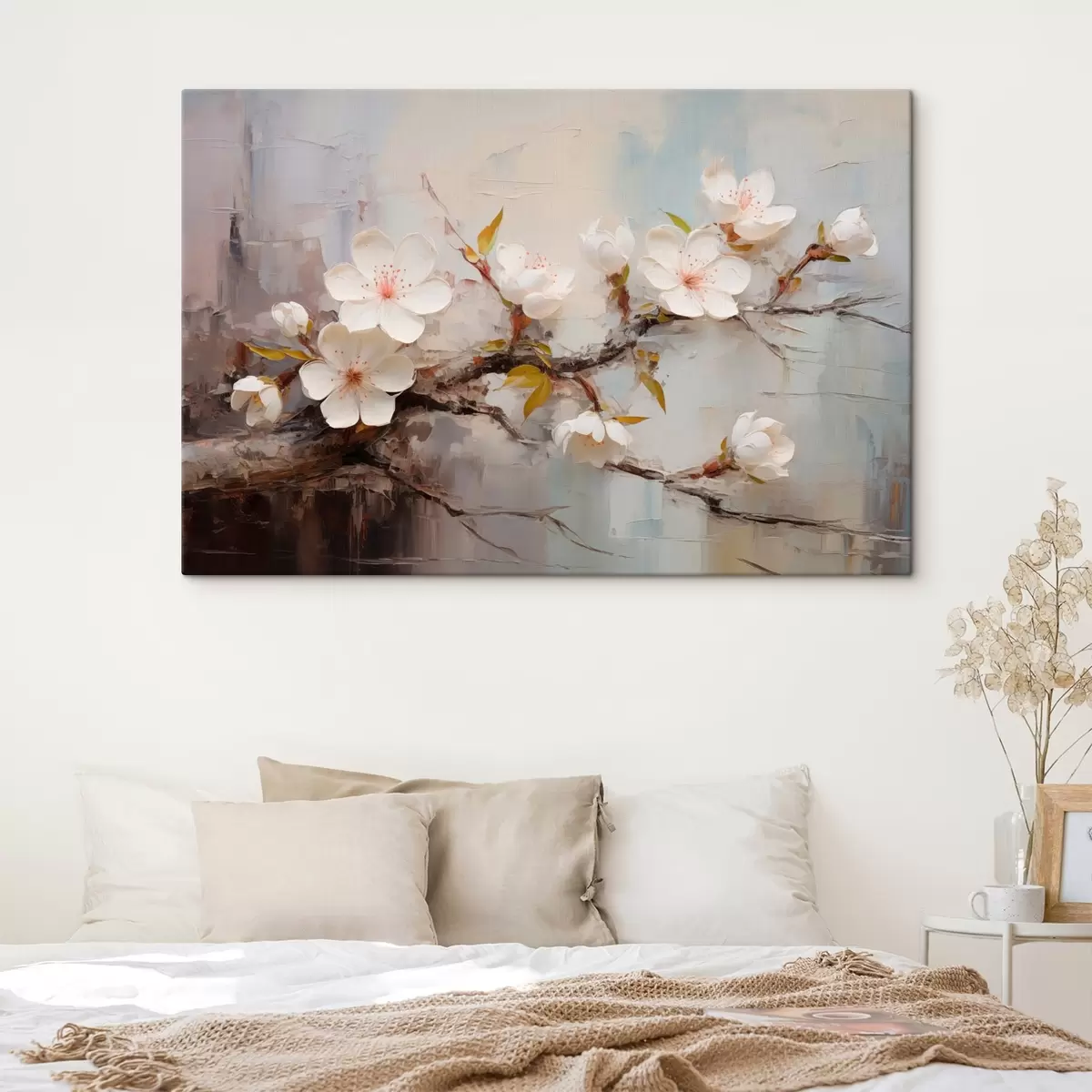 Tablouri Flori albe cu accente roz pe un fundal abstract s44935