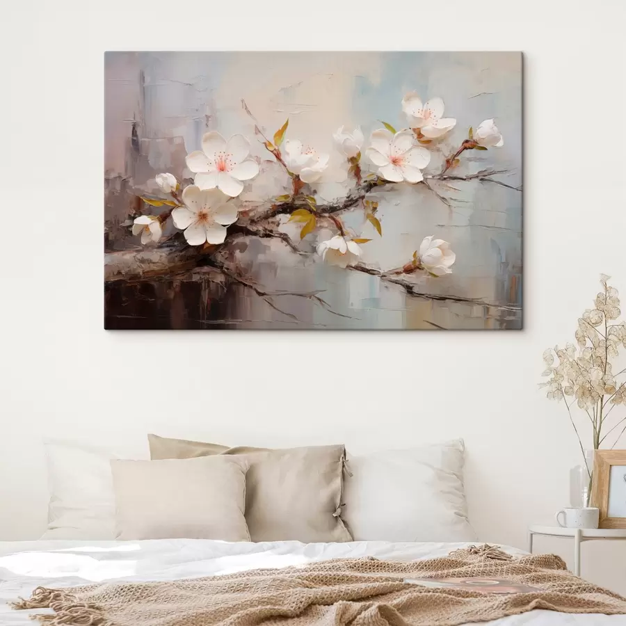 fototapet Flori albe cu accente roz pe un fundal abstract s44935