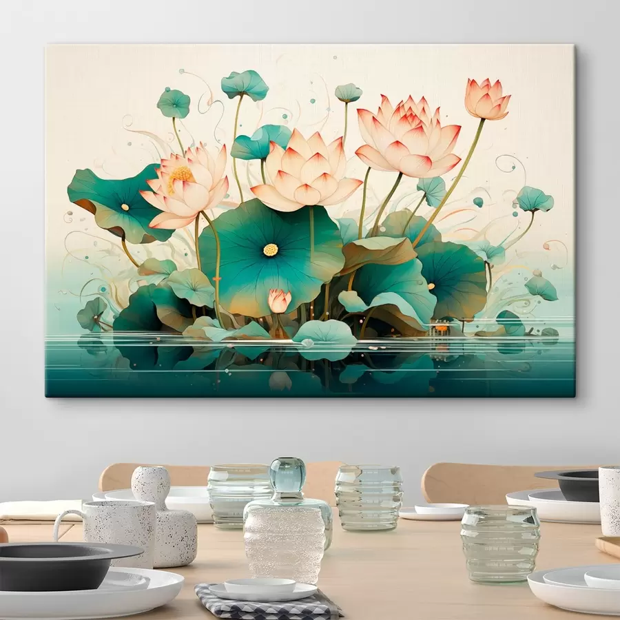 Tablouri Lotus cu frunze mari în stil ilustrație s44939