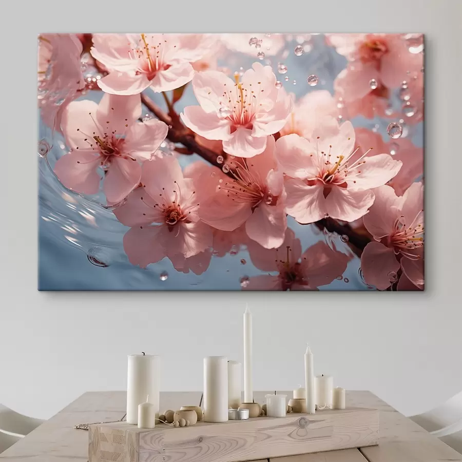 Tablouri Flori roz în apă cu picături s44946