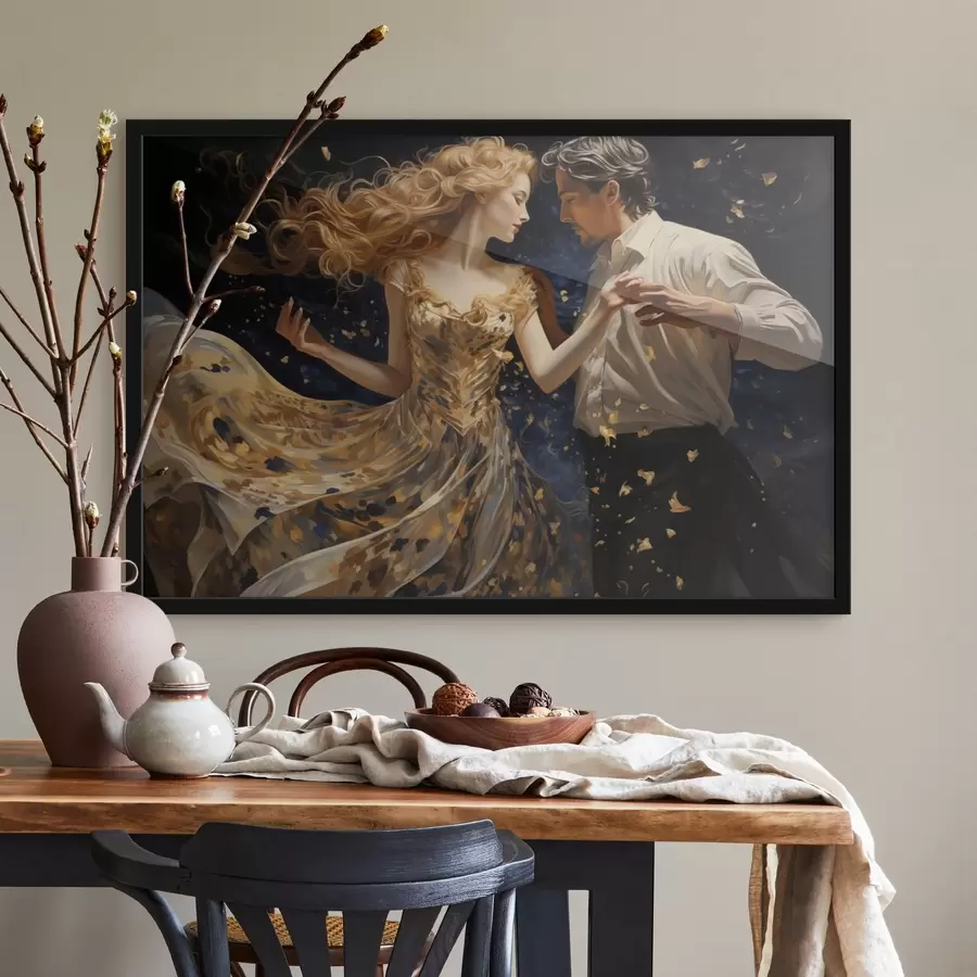 fototapet Cuplu în mișcare în tonuri galben-albastru în stil pictură f44940