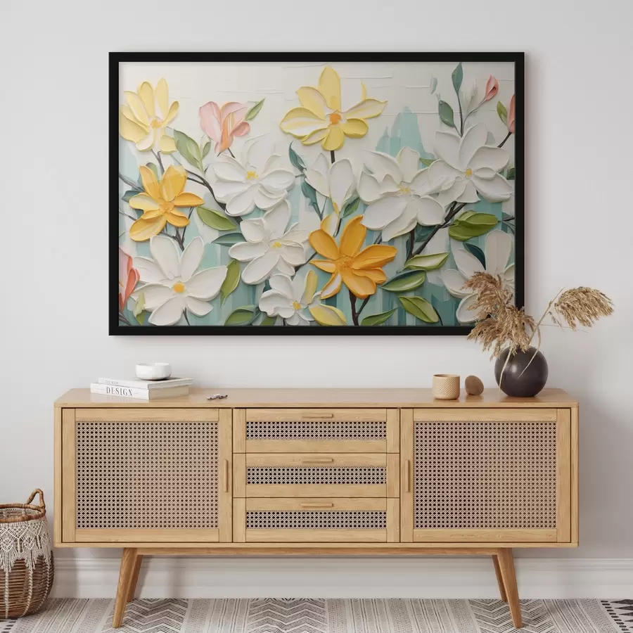 fototapet Flori în relief în culori strălucitoare în stil de imitație brushstroke f44942