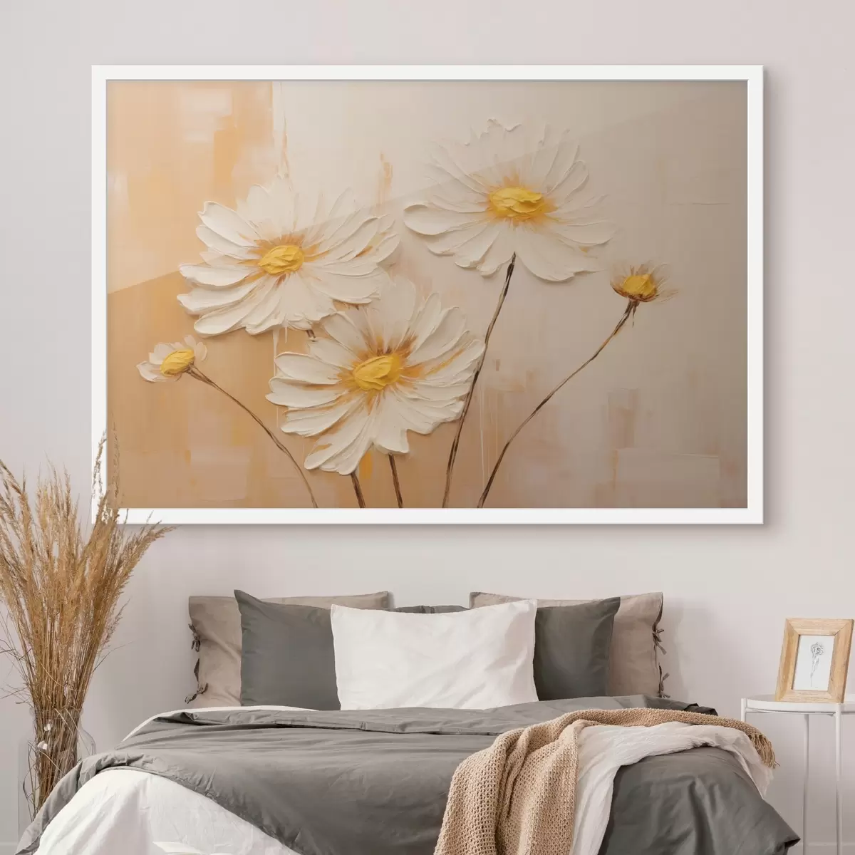 Poster Flori abstracte pe un fundal portocaliu în stil pictură în ulei f44945