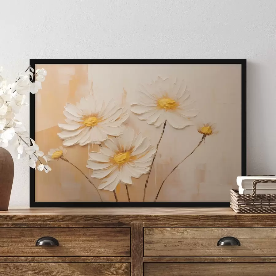 fototapet Flori abstracte pe un fundal portocaliu în stil pictură în ulei f44945