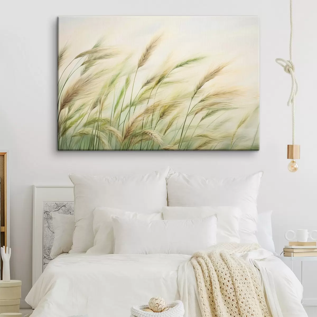 Tablouri Câmp de grâu cu spice de grâu galbene și verzi, tușe moi și o paletă de culori deschise, atmosferă naturală s44923