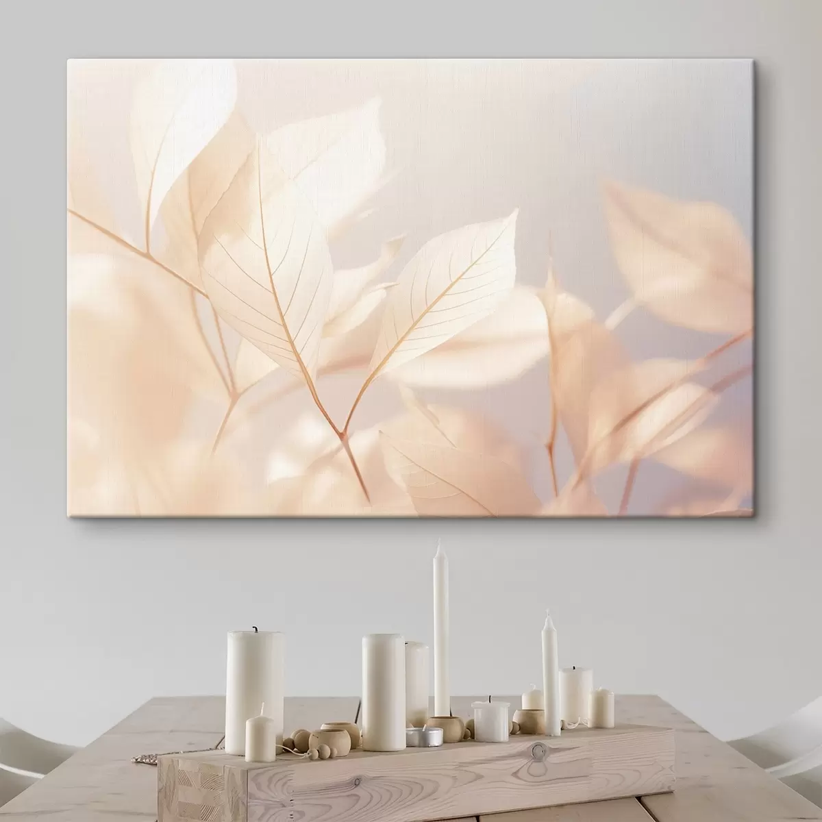 Tablouri Frunze translucide cu modele complexe de vene, paletă de culori pastelate moi, iluminare eterică, compoziție minimalistă s44928