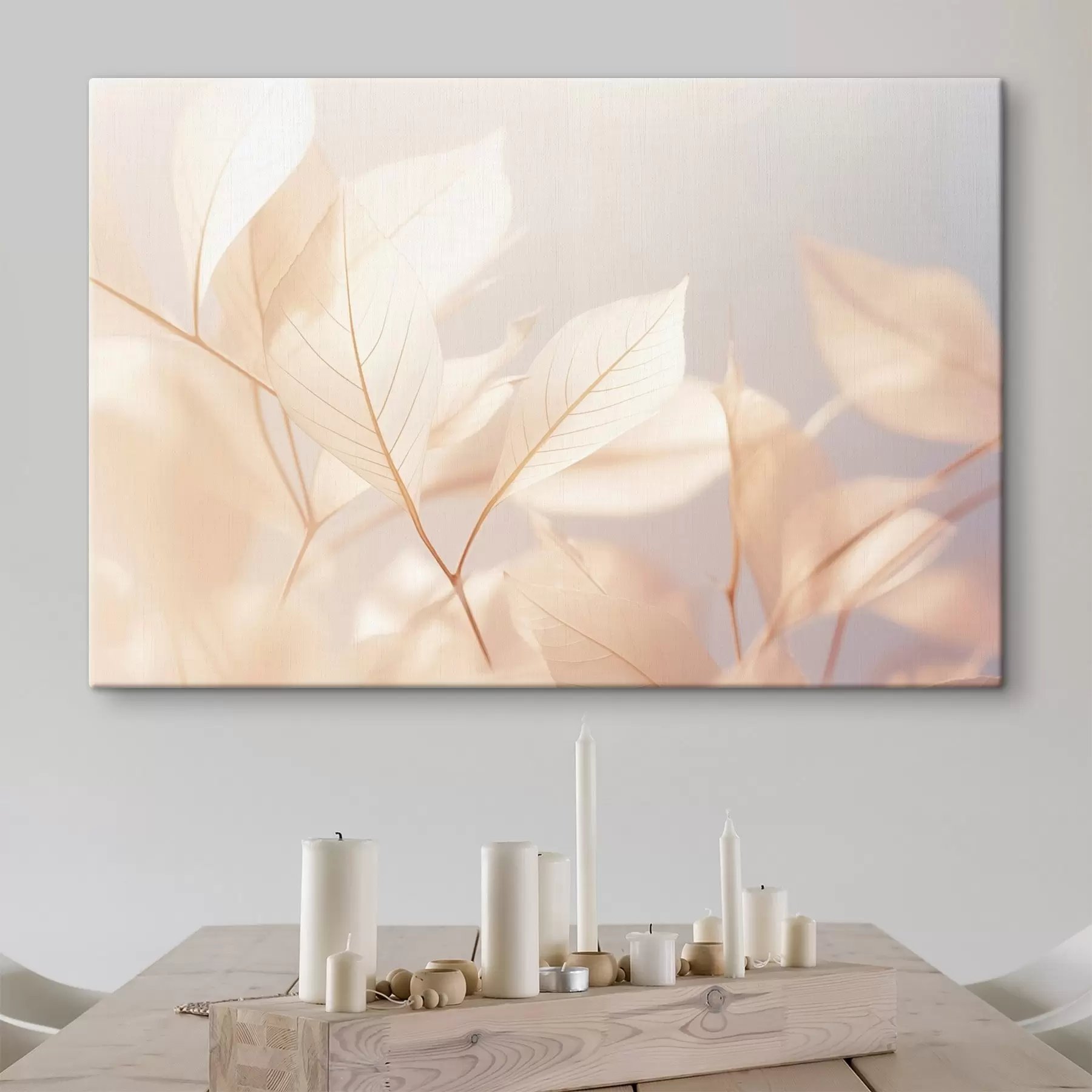 Tablouri Frunze translucide cu modele complexe de vene, paletă de culori pastelate moi, iluminare eterică, compoziție minimalistă s44928