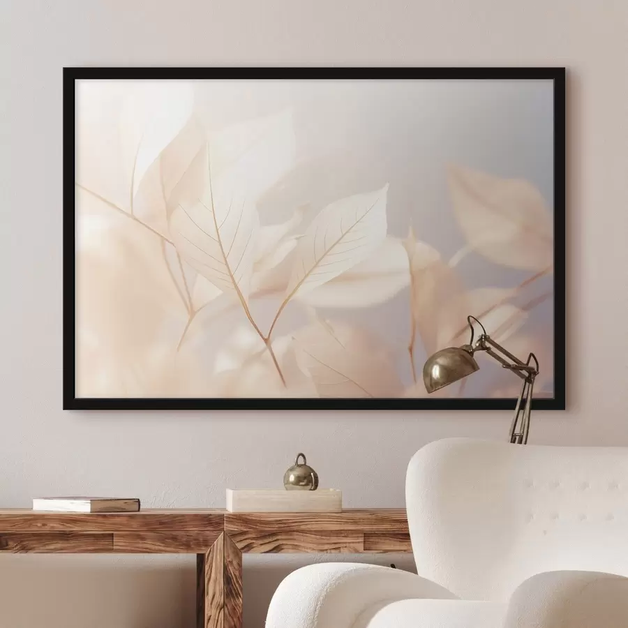 fototapet Frunze translucide cu modele complexe de vene, paletă de culori pastelate moi, iluminare eterică, compoziție minimalistă f44928