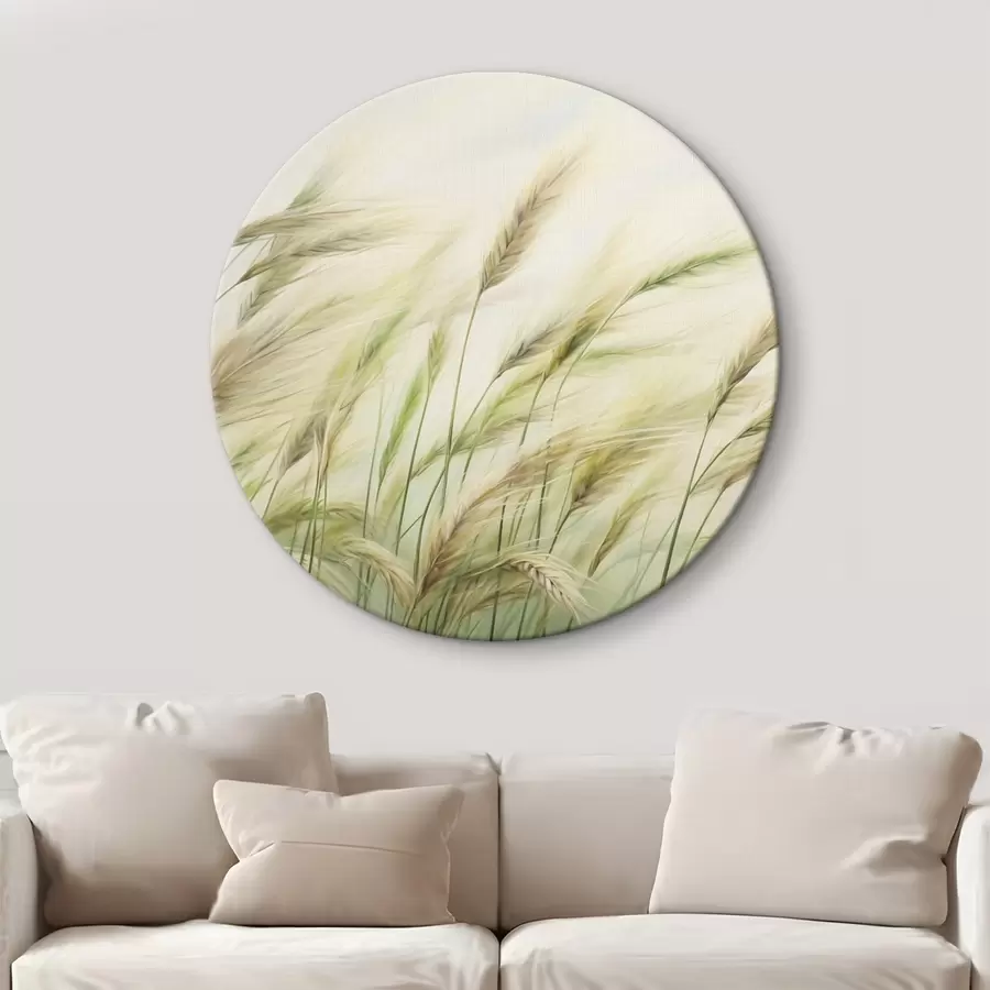 Tablouri Câmp de grâu cu spice de grâu galbene și verzi, tușe moi și o paletă de culori deschise, atmosferă naturală r44923