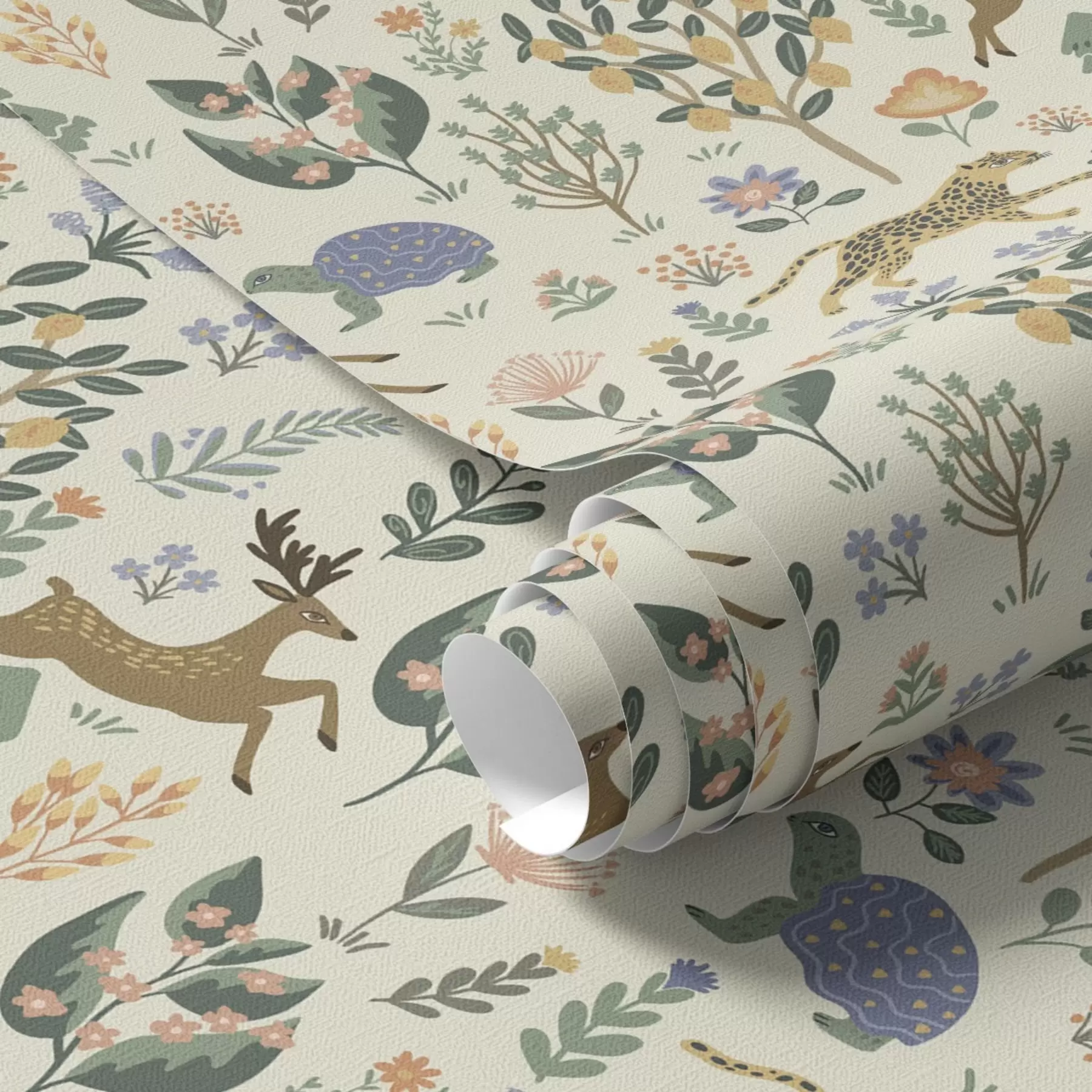 fototapet Ilustrație retro cu leoparzi, copaci și căprioare a00184