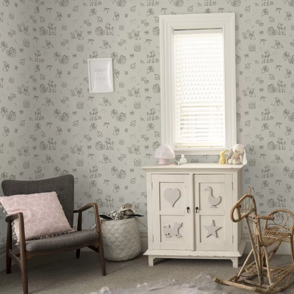 Wallpaper Scenă drăguță de pădure cu căprioare, iepuri și albine a00215