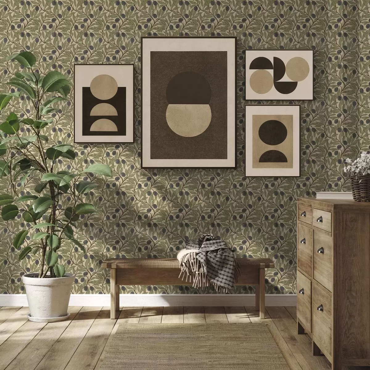 Wallpaper Măsline pe ramuri în paleta caldă de măsline a00246