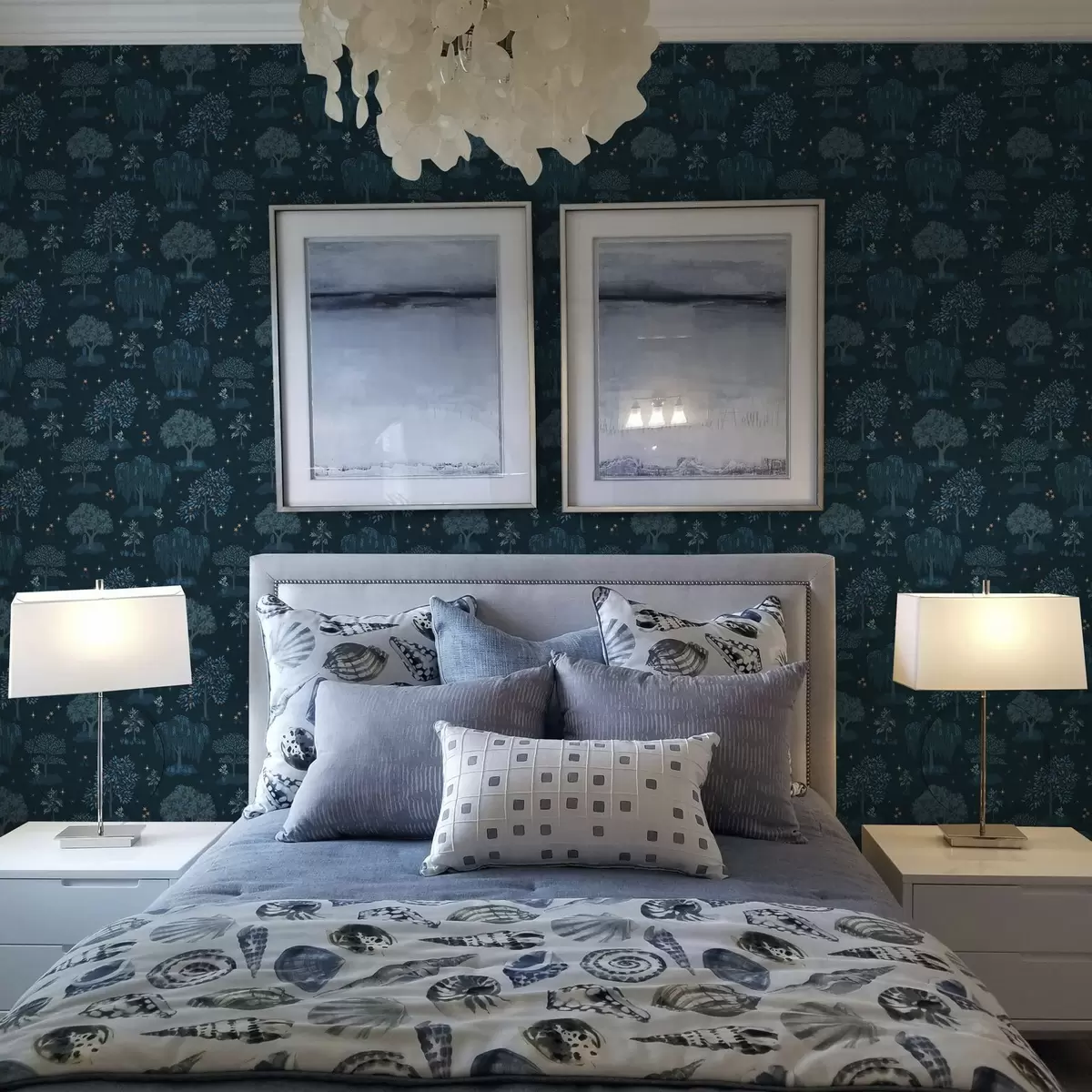 Wallpaper Zână pădure de noapte cu stele și copaci decorativi a00248