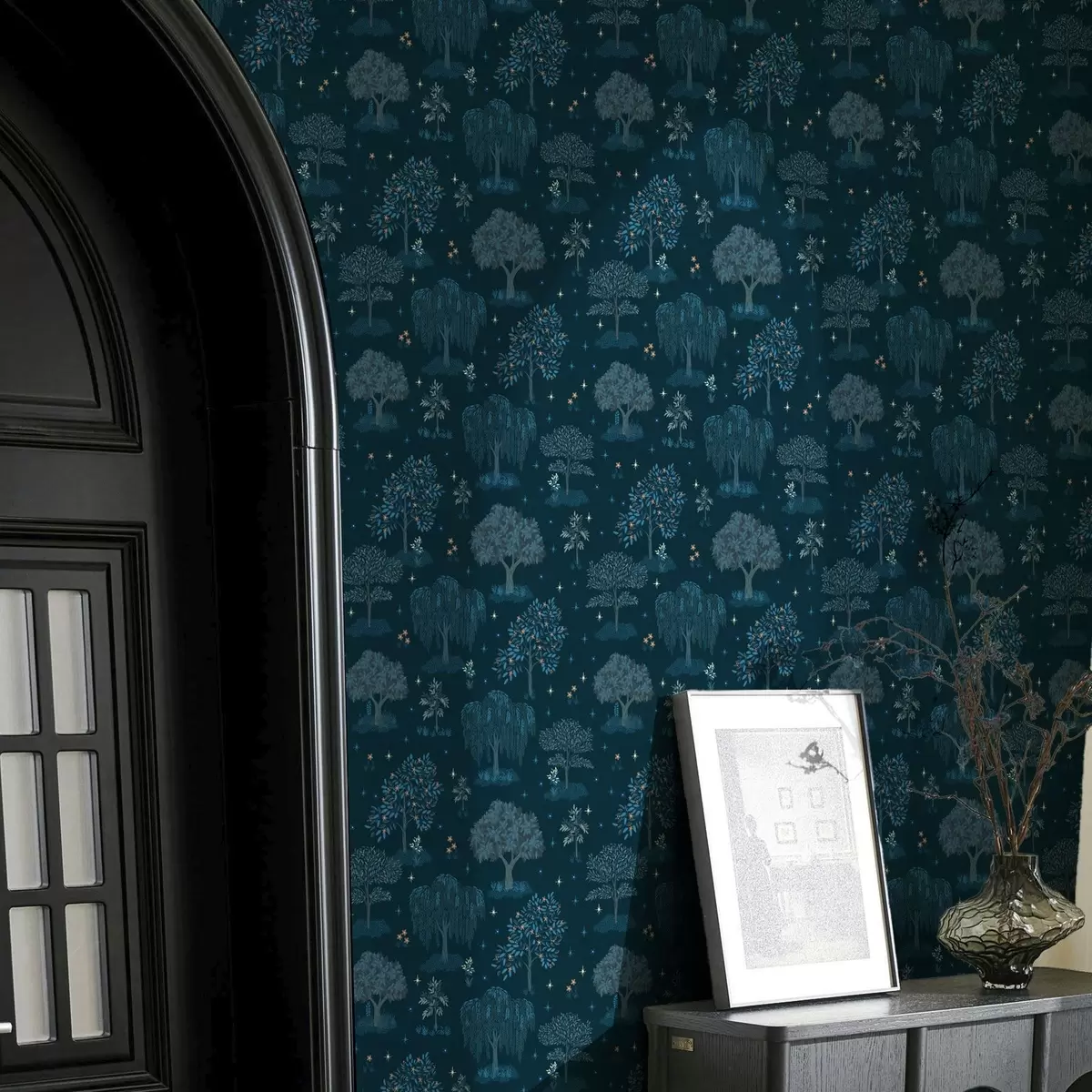 Wallpaper Zână pădure de noapte cu stele și copaci decorativi a00248