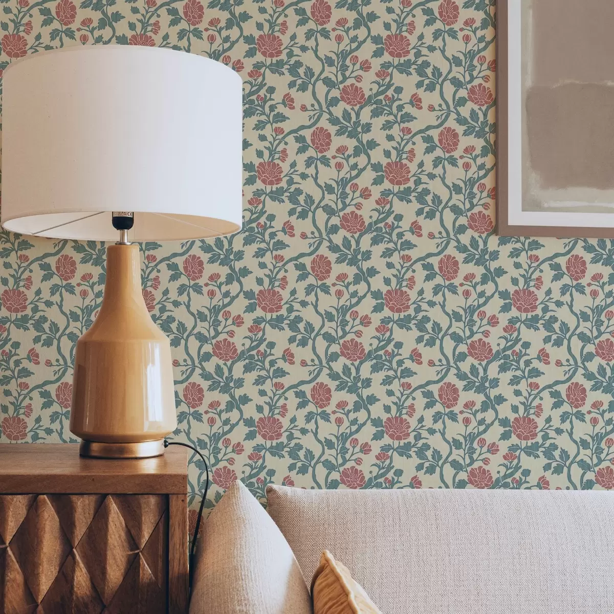 Wallpaper Model retro cu flori în roșu și verde a00250