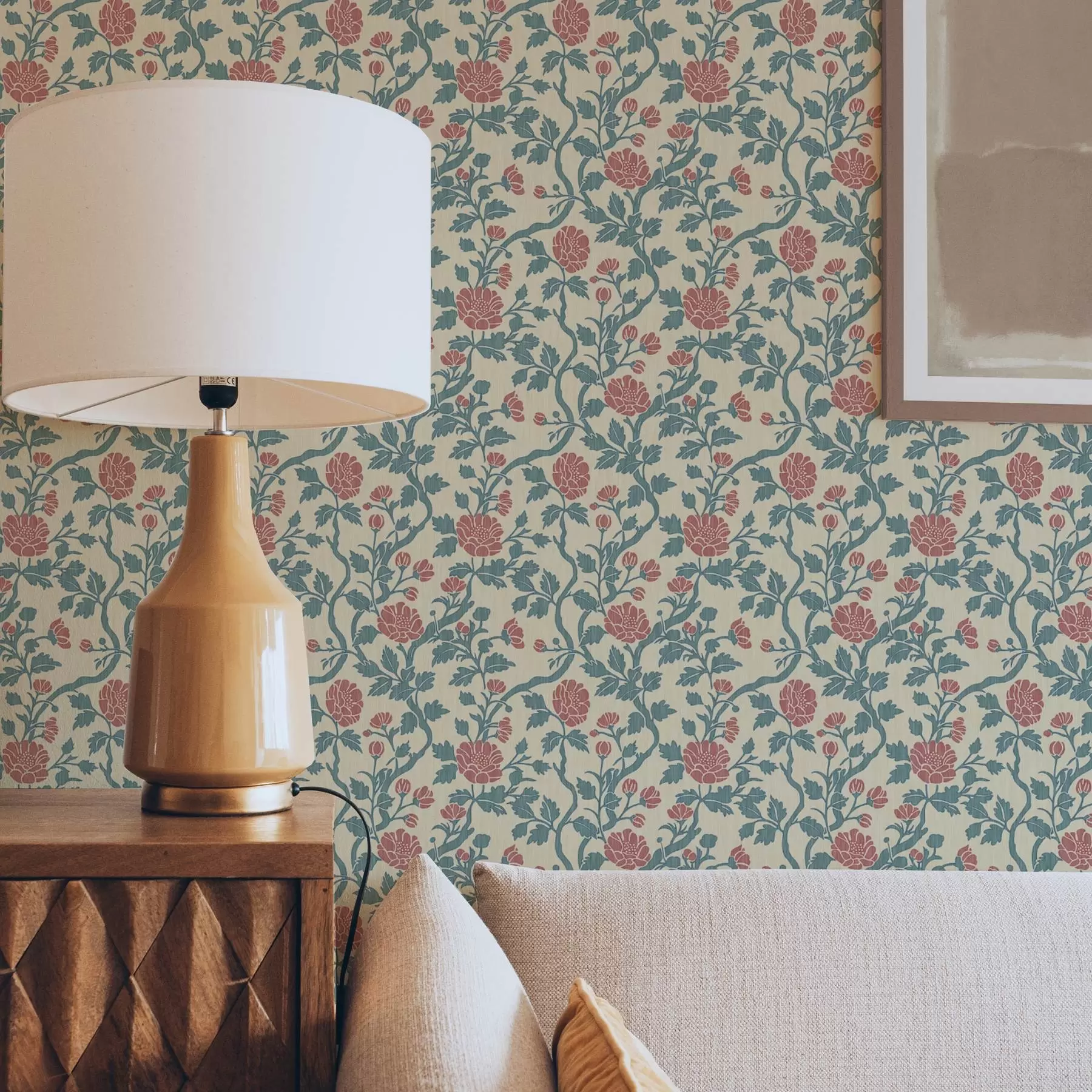 fototapet Model retro cu flori în roșu și verde a00250