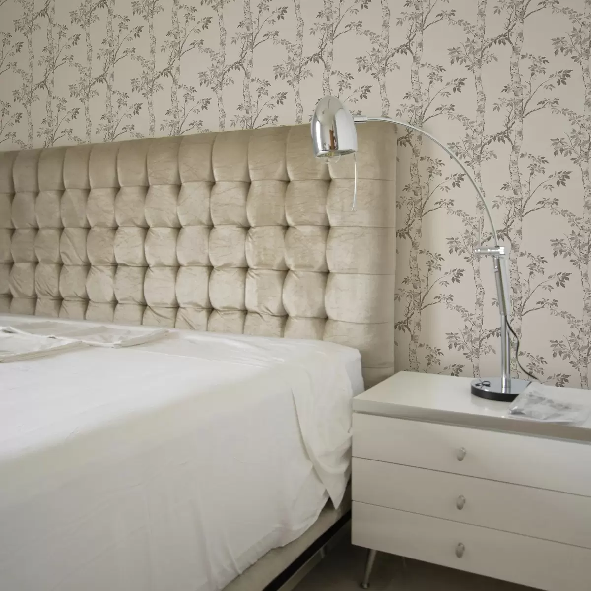 Wallpaper Ramuri de mesteacăn cu frunze pe un fundal deschis a00257