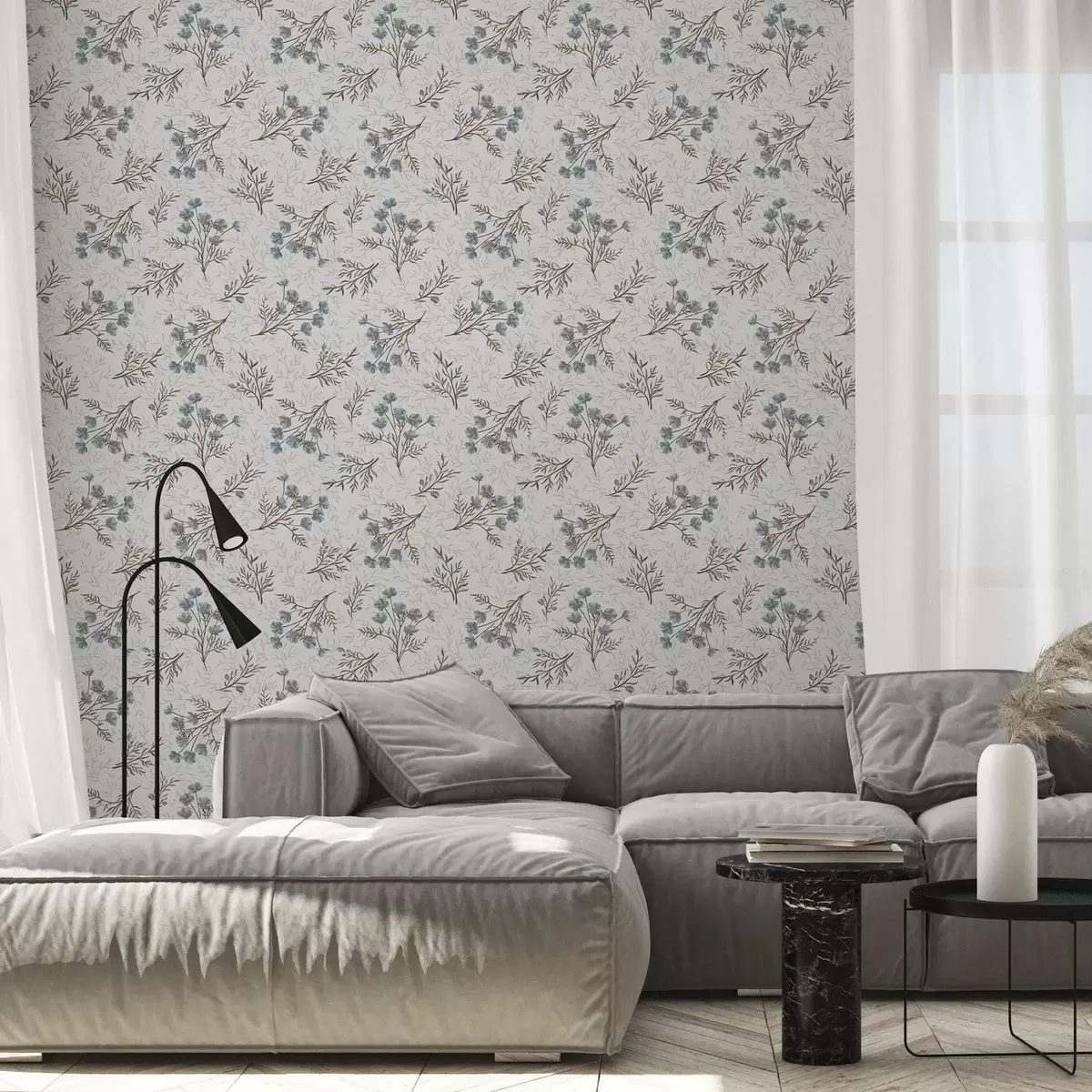 Wallpaper Flori mici albastre cu ramuri maro a00265