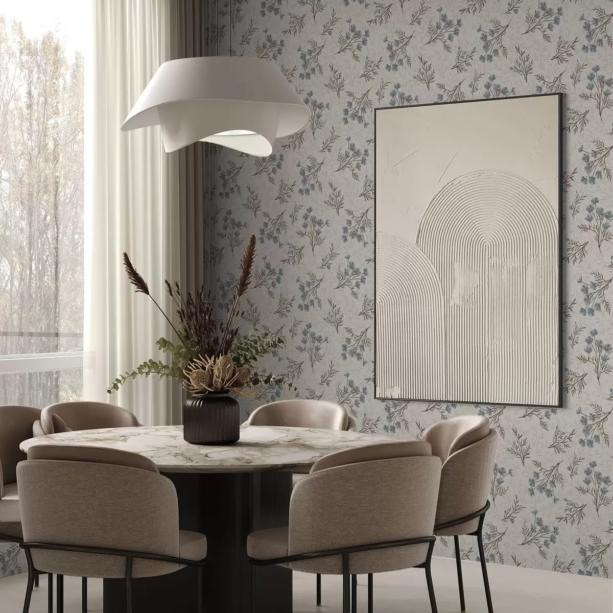 Wallpaper Flori mici albastre cu ramuri maro a00265