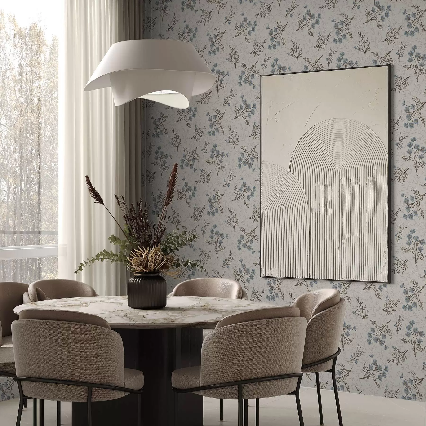 fototapet Flori mici albastre cu ramuri maro a00265