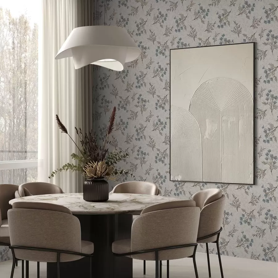 fototapet Flori mici albastre cu ramuri maro a00265