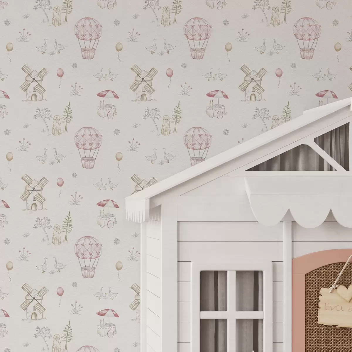 Wallpaper Ilustrații pentru copii: Câine, rațe, mingi, moară a00278