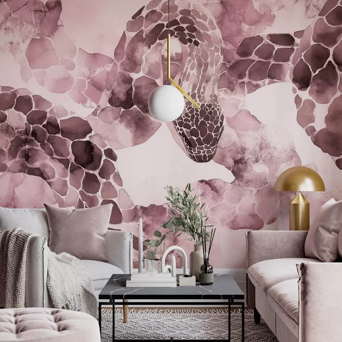 fototapet Siluetă șarpe, stil acuarelă, culori burgundy w04113v1