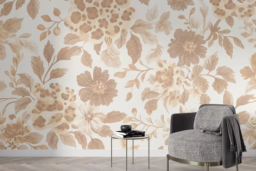 fototapet Flori în stil boho cu imprimeu leopard, culoare bej w04114