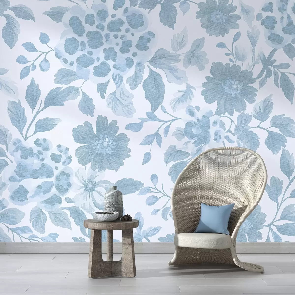 fototapet Flori în stil boho cu imprimeu leopard, de culoare albastră w04114v1