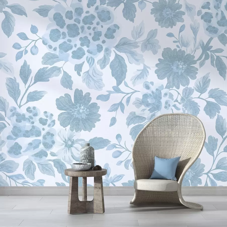 fototapet Flori în stil boho cu imprimeu leopard, de culoare albastră w04114v1