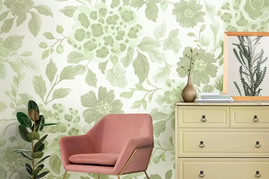 fototapet Boho stil flori cu imprimare leopard, culoare verde w04114v2